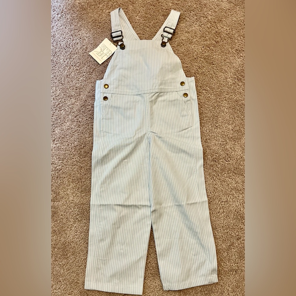 TBBC; NWT; 3T, blue striped overalls